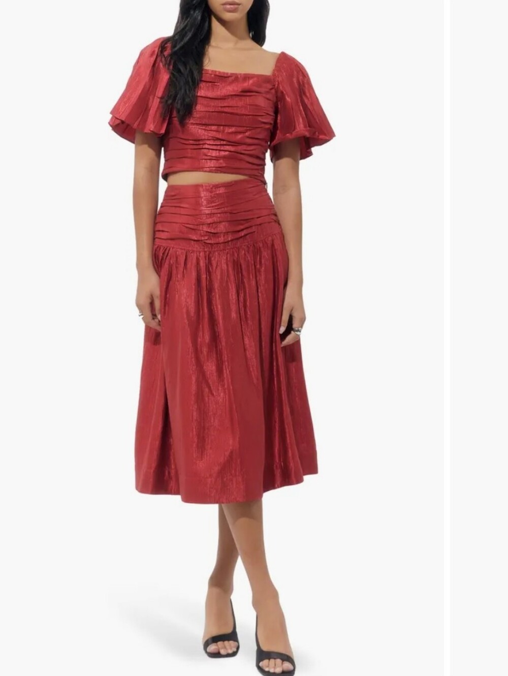Adelyn Rae 2 Piece Red Taffeta Skirt And Cropped Top Set Wedding Guest Size XL